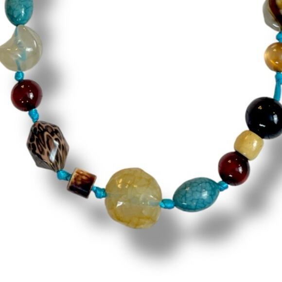 Cookie Lee Necklace Bracelet Set Beaded Faux Stone Teal Tan Multi 18” Length - Picture 10 of 14